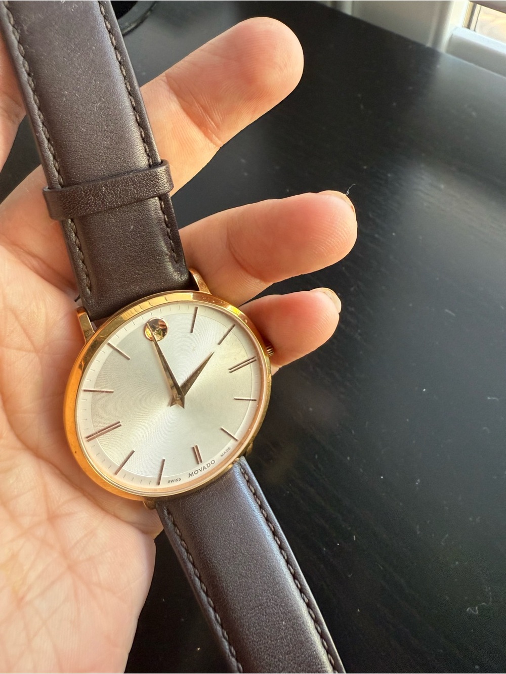 Minimalist Gold Case Watch with Black Leather Strap - Picture 5 of 5